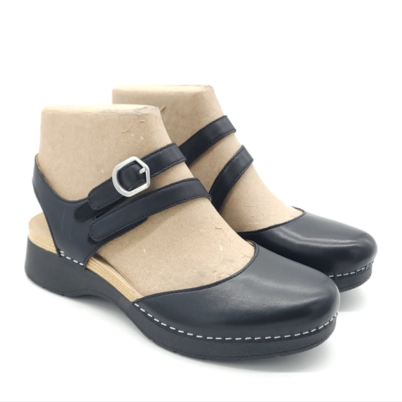 Dansko Rissa Clogs Women's Size 8.5-9 EU 39 Mary Jane Black Leather Sandals - Picture 1 of 9